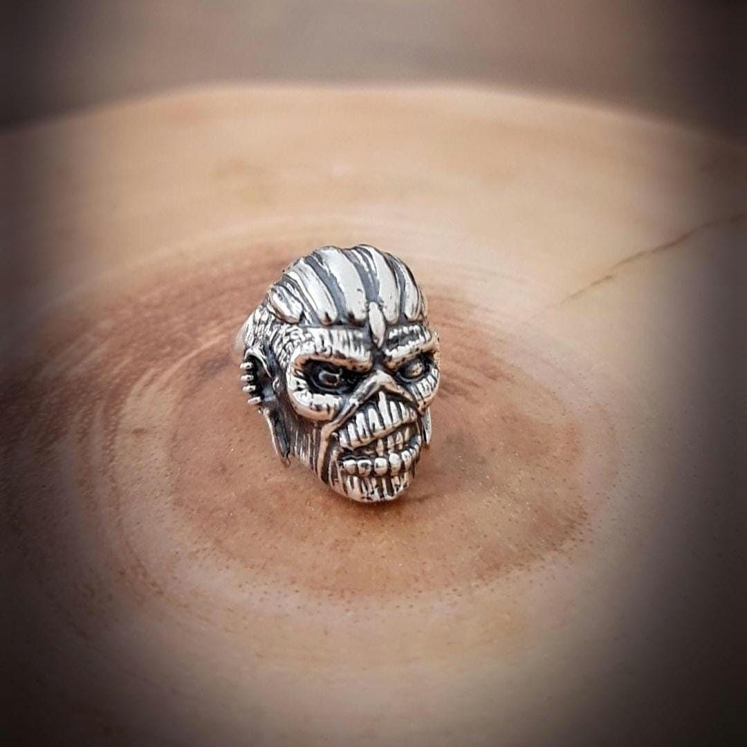 Iron Maiden Book of Souls -Eddie Mayan Warrior Skull Ring -solid -Unique design-Rock Heavy metal sterling silver