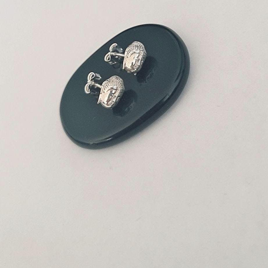 Buddha Head Stud Earrings - Handmade Zen Jewelry - Spiritual for Meditation & Yoga Enthusiasts Sterling Silver