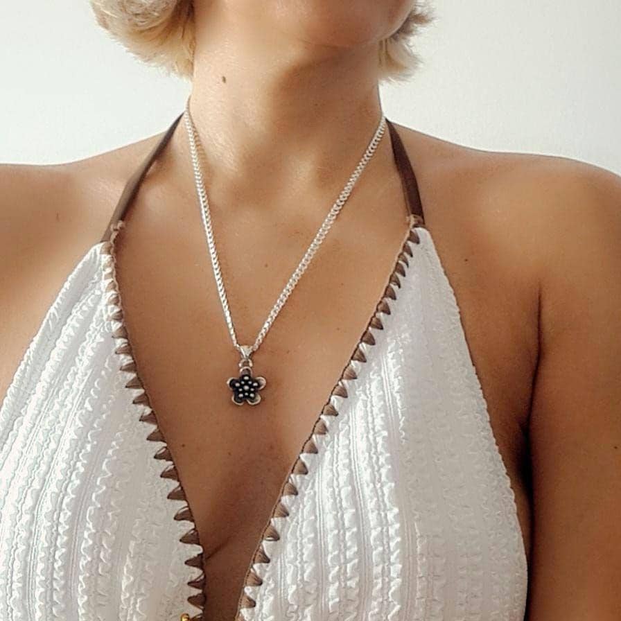 Oxidized Sterling Silver Flower Pendant: Vintage Floral Charm