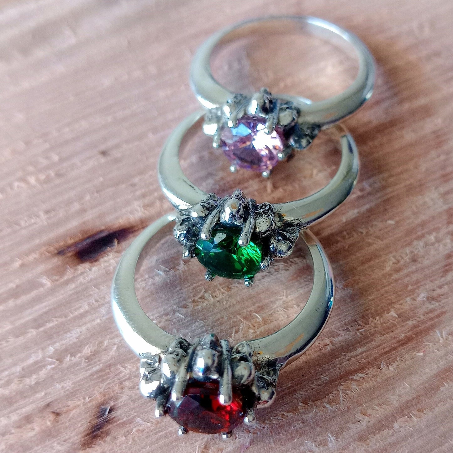Handmade Gothic Skull Sterling Silver Solitaire Ring with Zircon