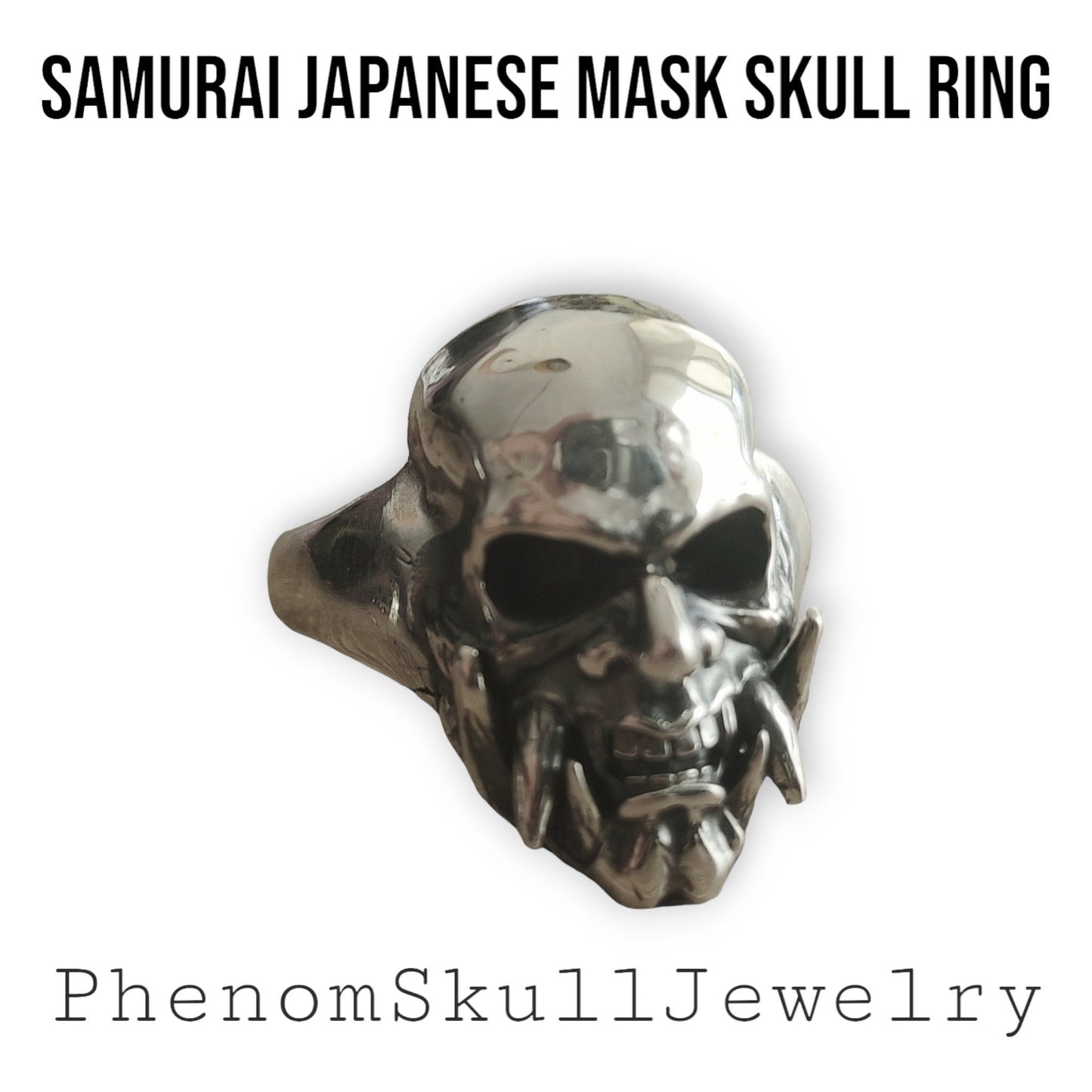Samurai Japanese Skull Ring Sterling Silver Art, Ancient & Modern Japanese Style