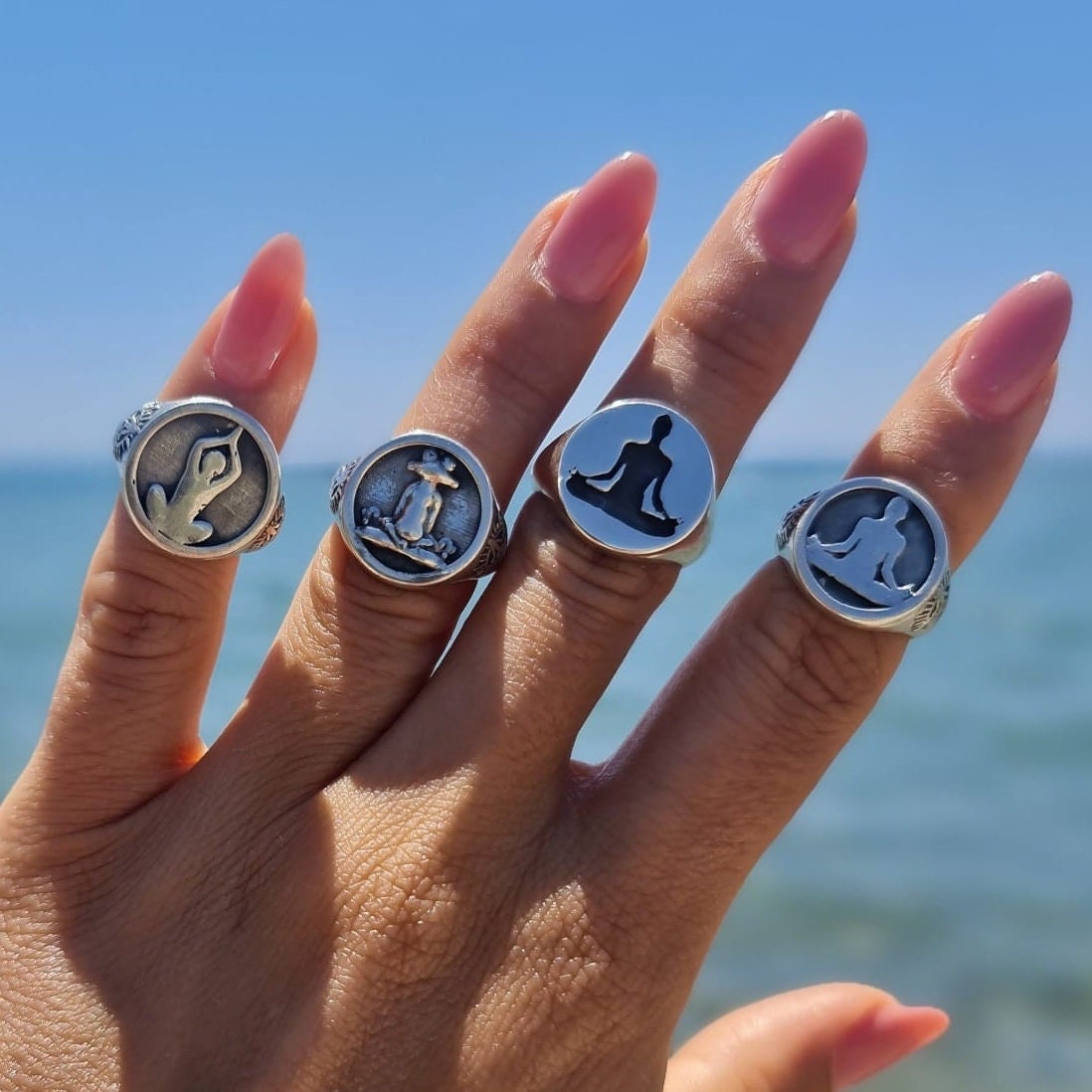 Meditation Om Ring -925 Sterling Silver - Unique Symbol Design - Handmade