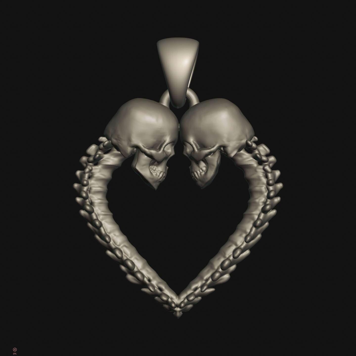 Skull Heart Pendant –Gothic Couple Necklace – – Dark Romance – Till Death Do Us Part