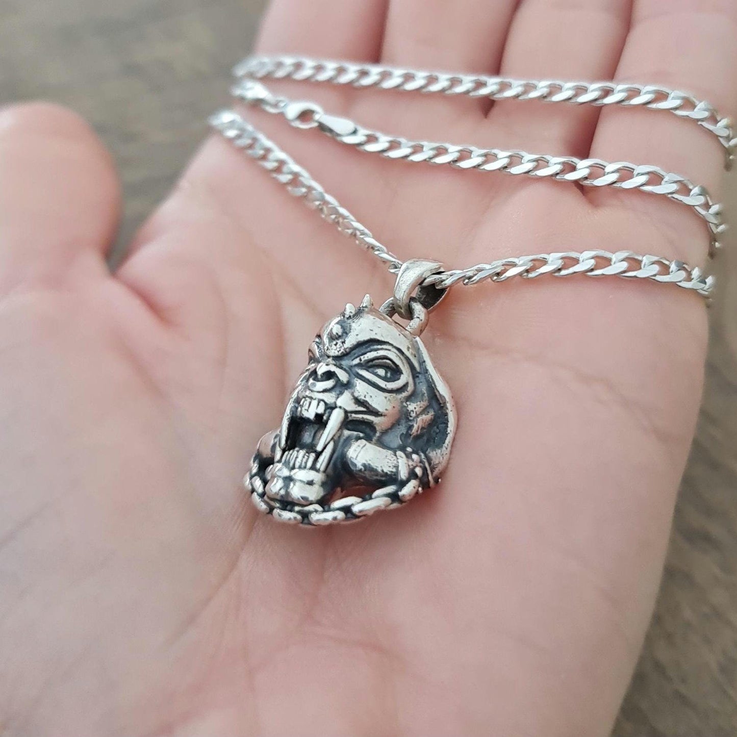 Snaggletooth War Pig Pendant- Sterling Silver-Heavy Duty Design for the Ultimate Rockstar