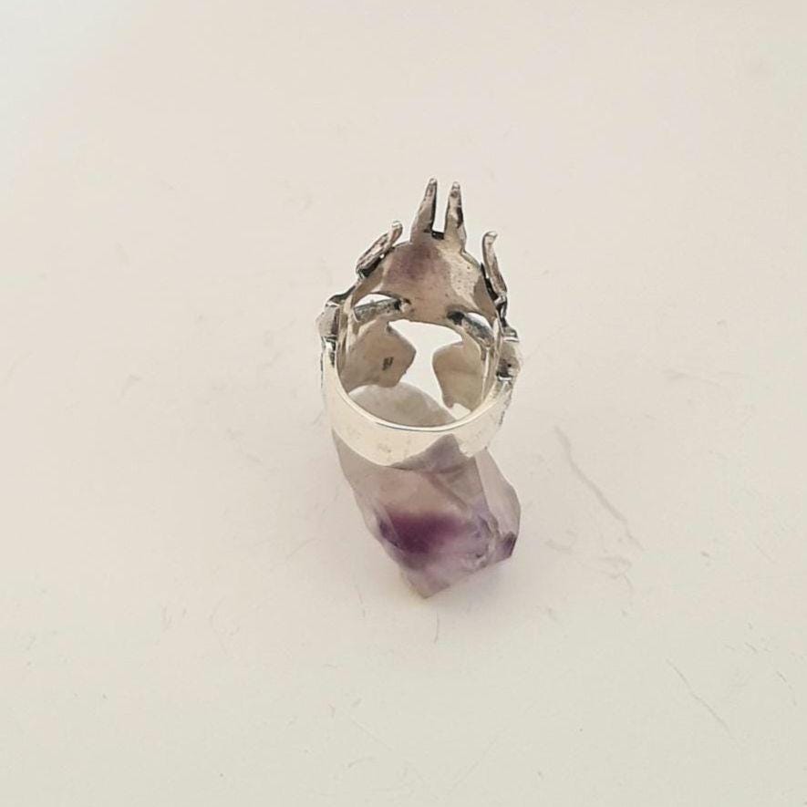 Handmade Sterling Silver Lich King Helmet Ring - Warcraft Inspired