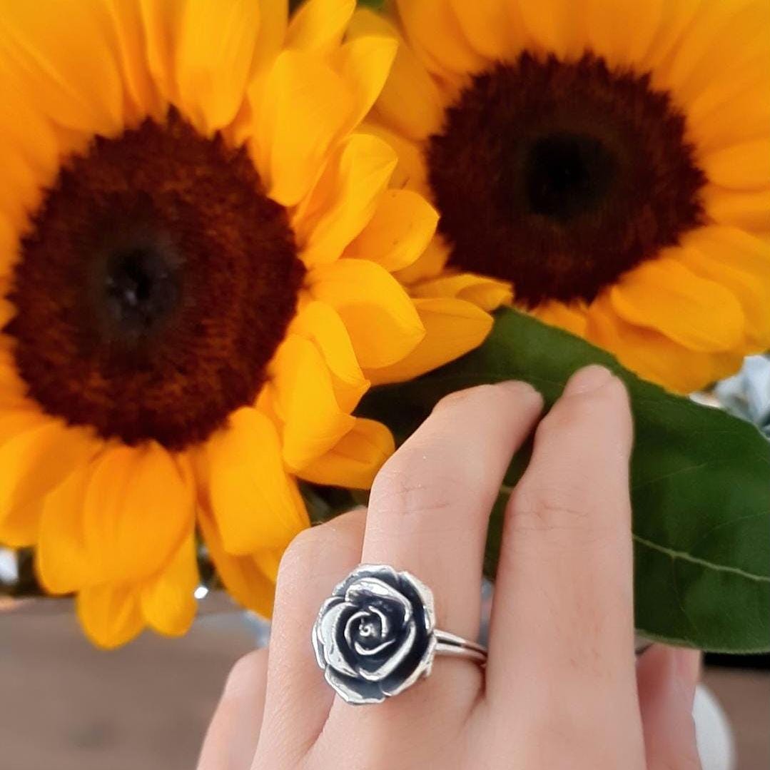 Handmade Sterling Silver Rose Ring: Floral Statement Jewelry