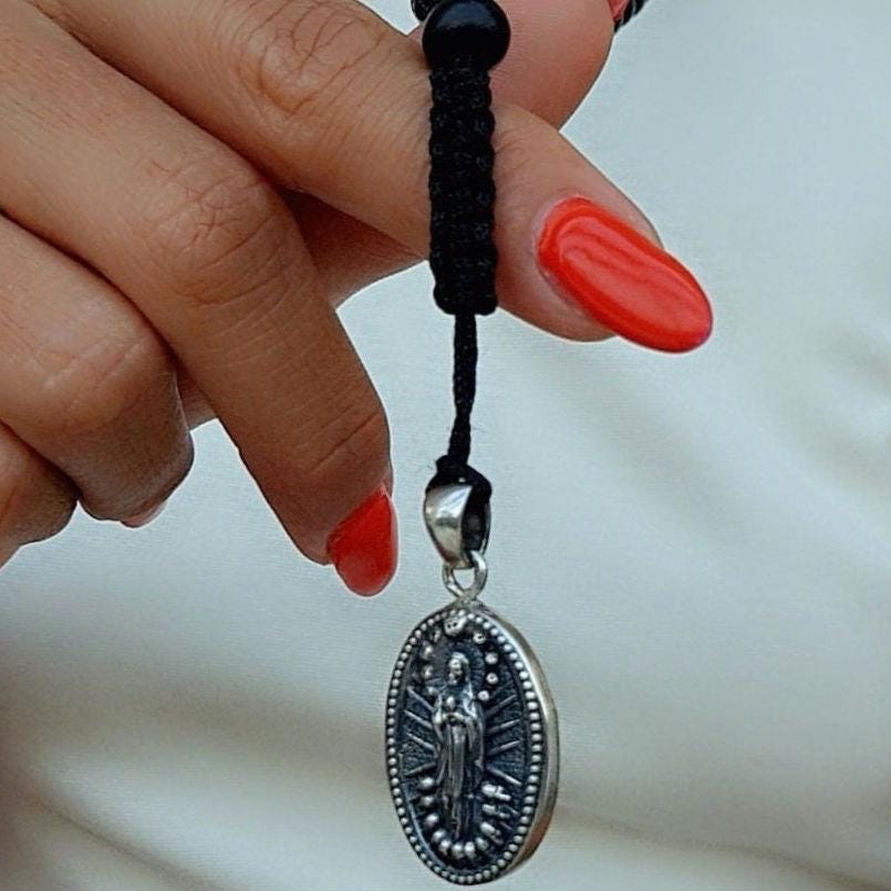 Handmade La Santa Muerte RosaryPendant -Sterling Silver- A Precious Symbol of Belief and Protection -