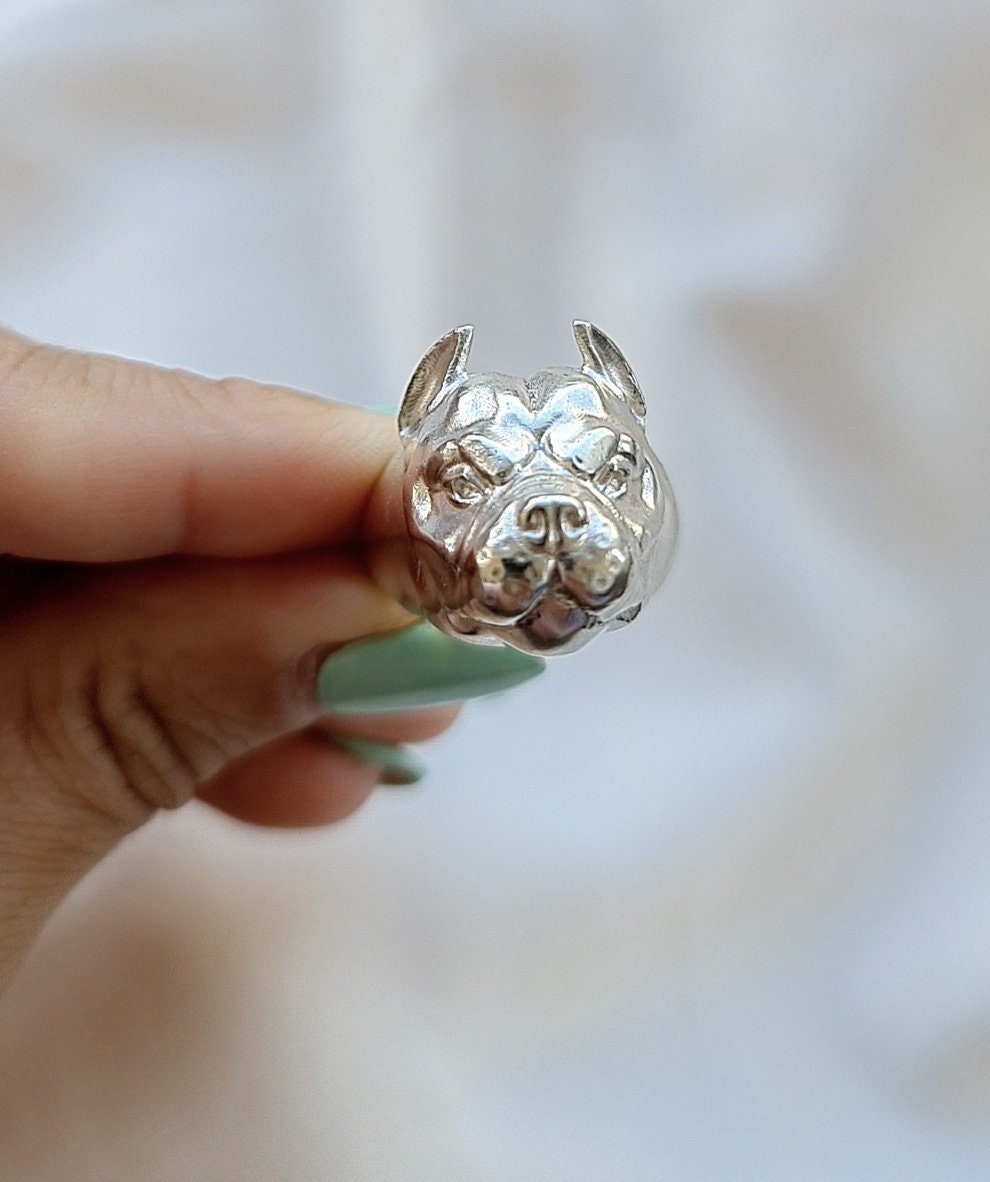 Handmade Sterling Silver American Pit Bull Ring - Dog Lover Gift