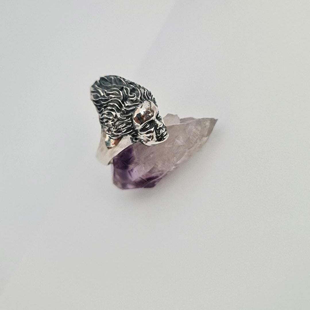 Handcrafted Gothic Frankenstein's Bride Sterling Silver Ring - Horror Enthusiast Gift
