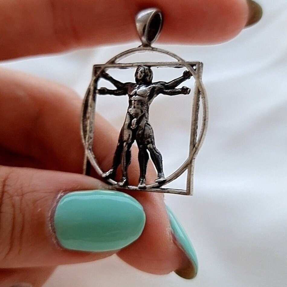 Vitruvian Man sterling Silver Pendant - Leonardo da Vinci's Renaissance Art - Artistic gift