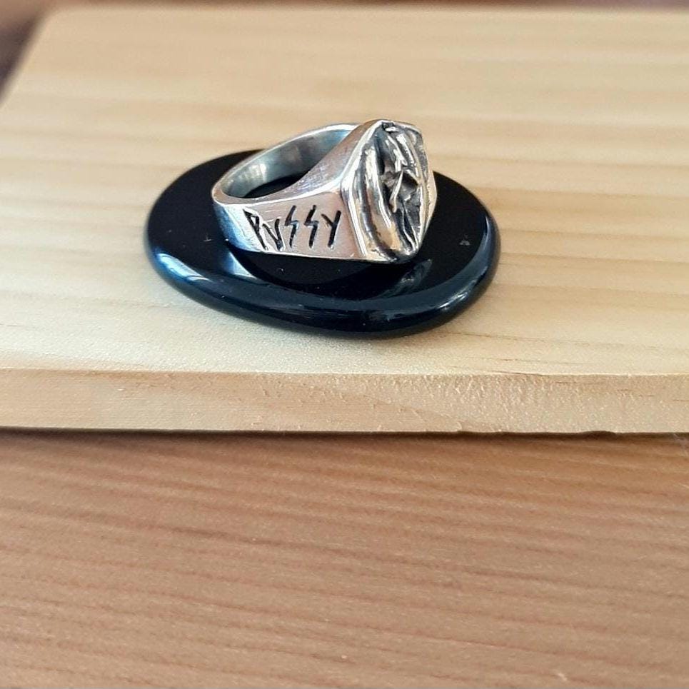 Handmade Gothic Sterling Silver "PU**Y LOVER" Ring