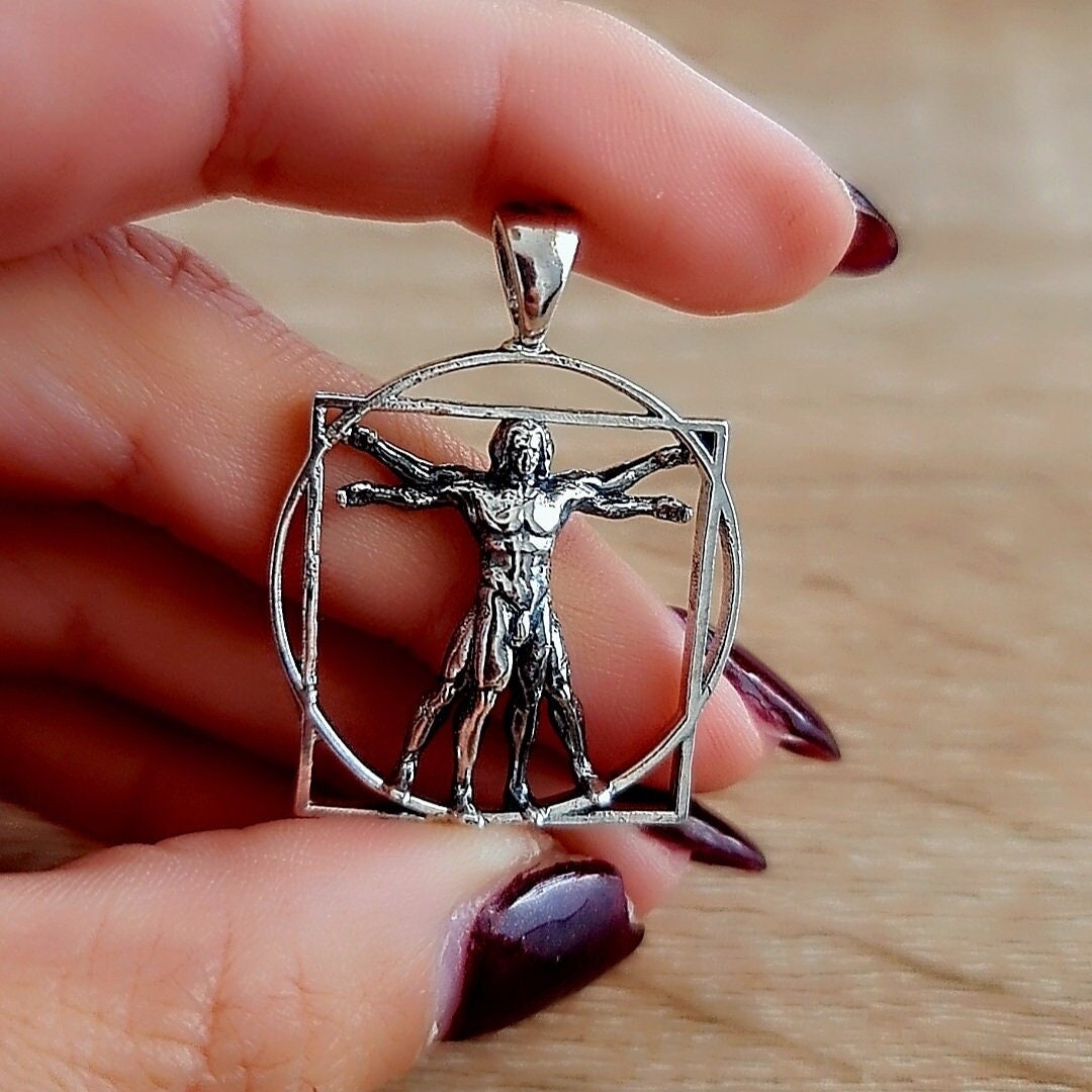 Vitruvian Man sterling Silver Pendant - Leonardo da Vinci's Renaissance Art - Artistic gift