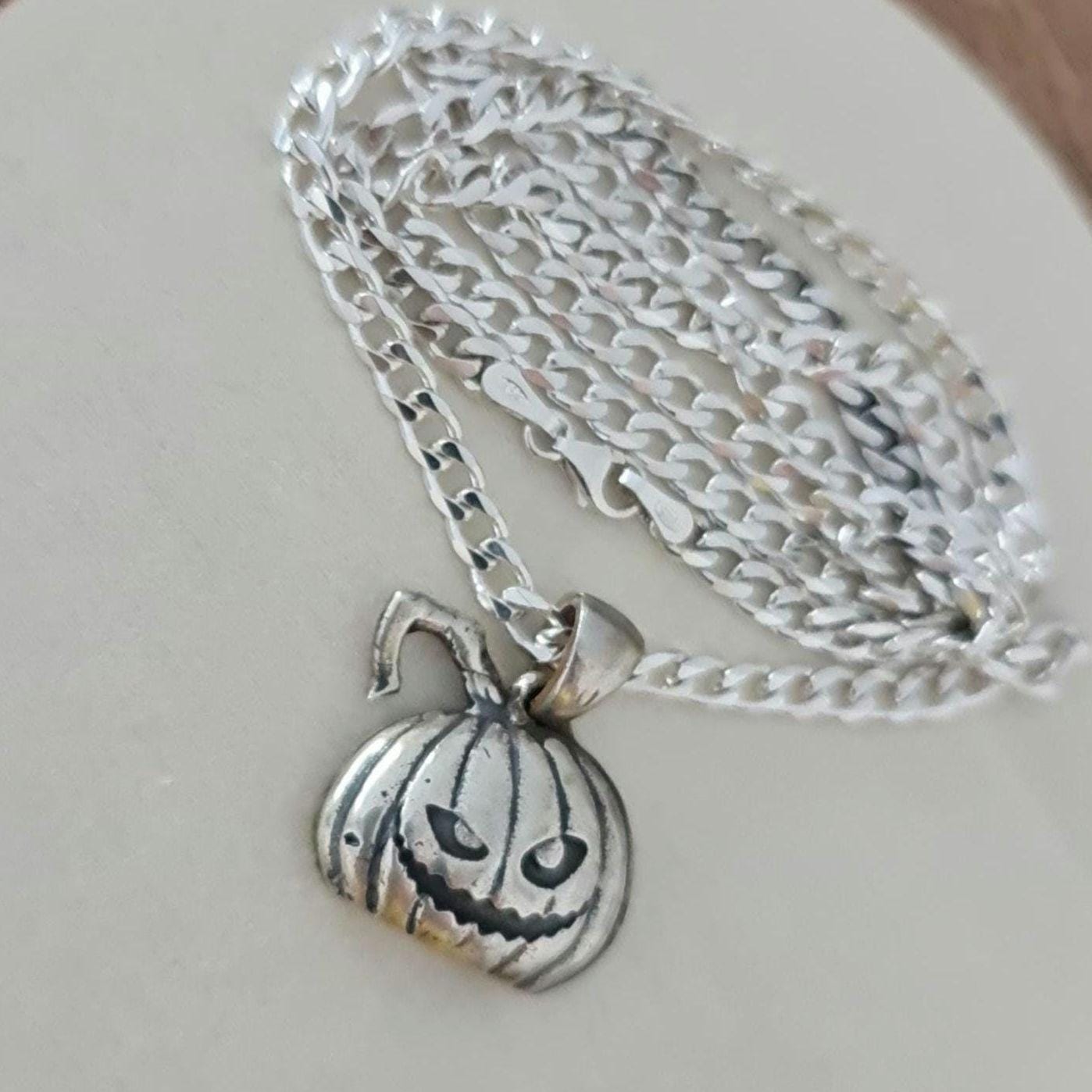 Jack-O'-Lantern Pumpkin pendant - Halloween Gothic charm- Handmade 925 Silver-