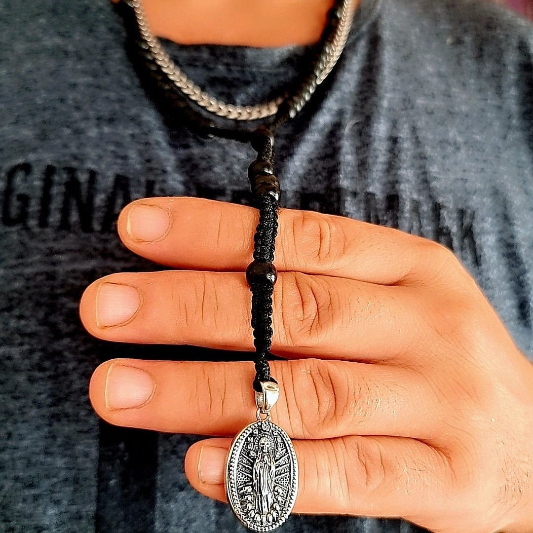 Handmade La Santa Muerte RosaryPendant -Sterling Silver- A Precious Symbol of Belief and Protection -