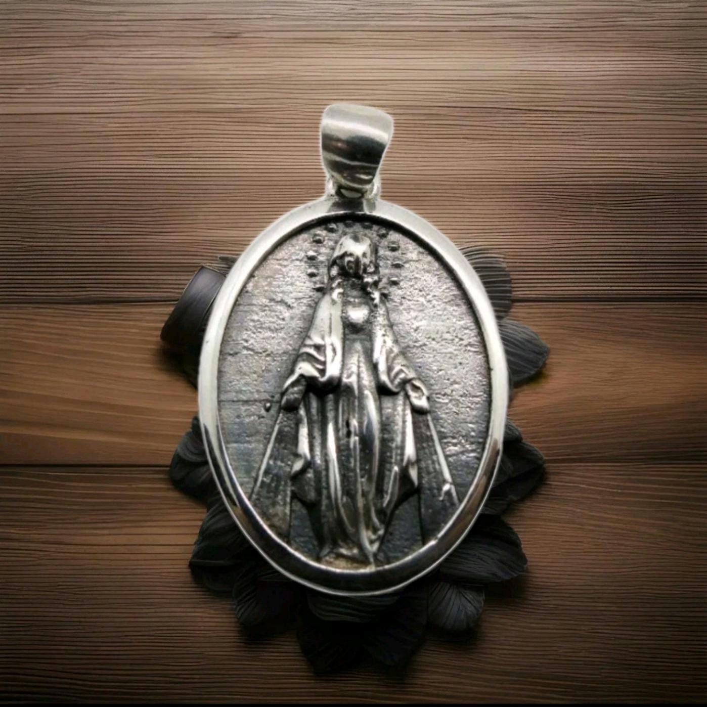 Virgin Mary Pendant - Mother of All - Religious Symbol of Protection Silver Jewelry