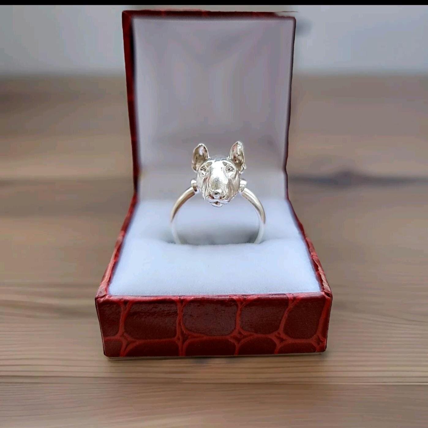Detailed Bull Terrier Dog Band Ring 925 - Sterling Silver Handmade Animal Jewelry -