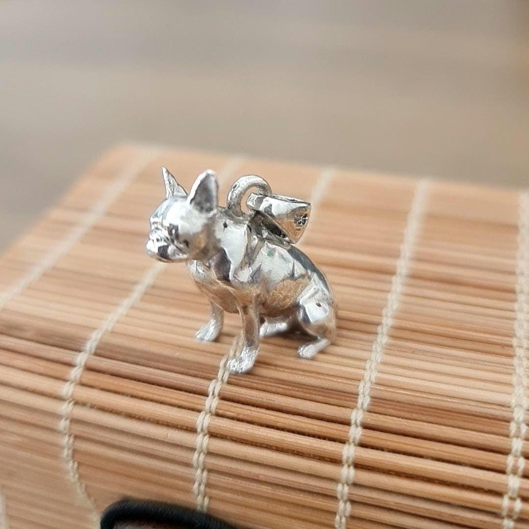French Bulldog figurine Necklace Animal Pendant 925 Silver - High-Detailed Solid - Gift for Frenchay Lovers