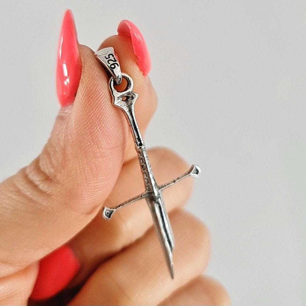 The Breaking of Narsil Sword, LOTR, Fantasy Elven Gothic - Medieval jewelry Cosplay lover broken Cross 925 Sterling Silver