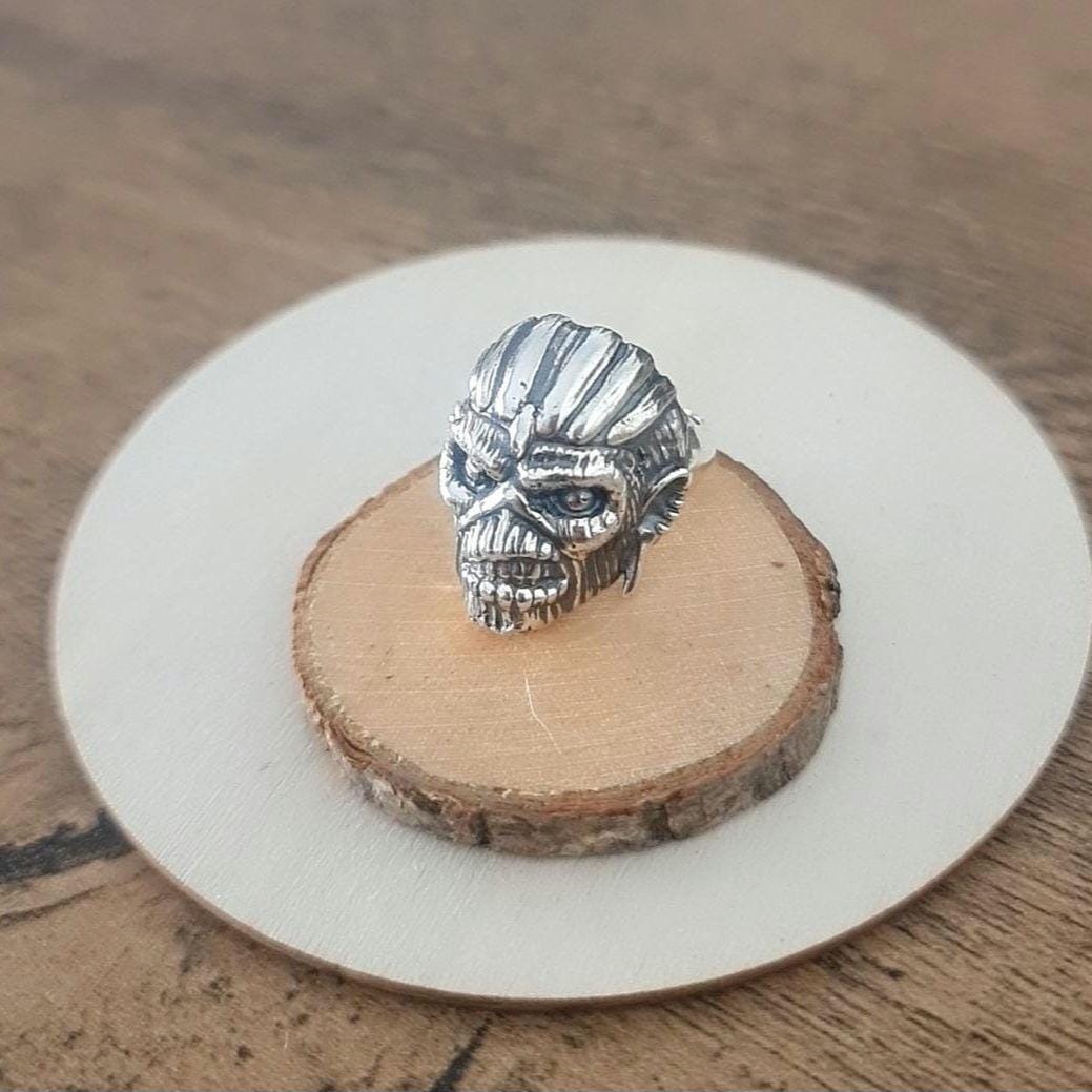 Iron Maiden Book of Souls -Eddie Mayan Warrior Skull Ring -solid -Unique design-Rock Heavy metal sterling silver