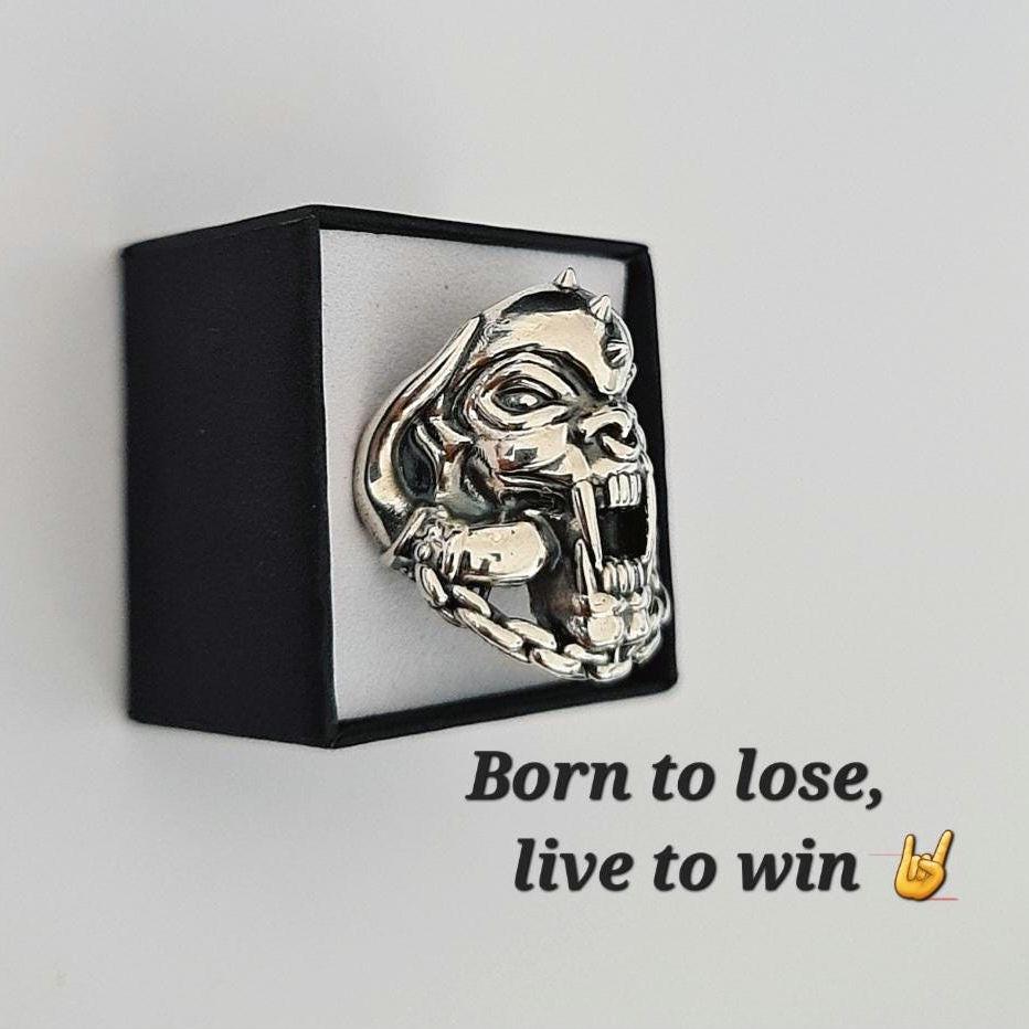 Handmade 925 Silver Motorhead War Pig Ring: Gothic Rockstar Jewelry
