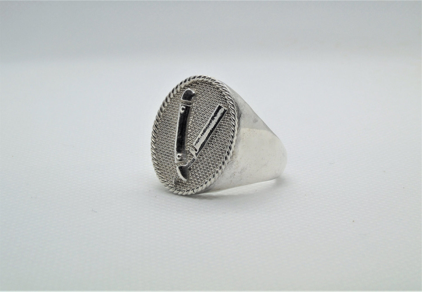 Handmade Sterling Silver Barber Razor Signet Ring - Gothic Style