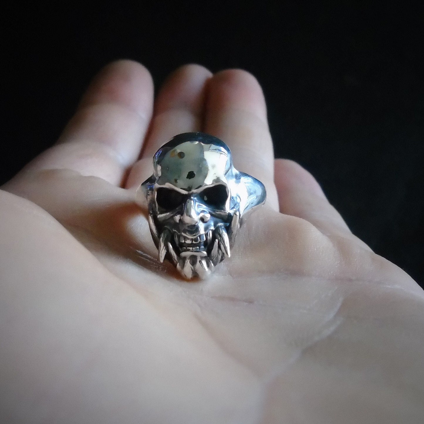Samurai Japanese Skull Ring Sterling Silver Art, Ancient & Modern Japanese Style