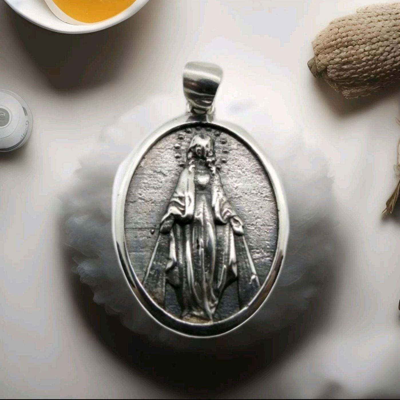 Virgin Mary Pendant - Mother of All - Religious Symbol of Protection Silver Jewelry