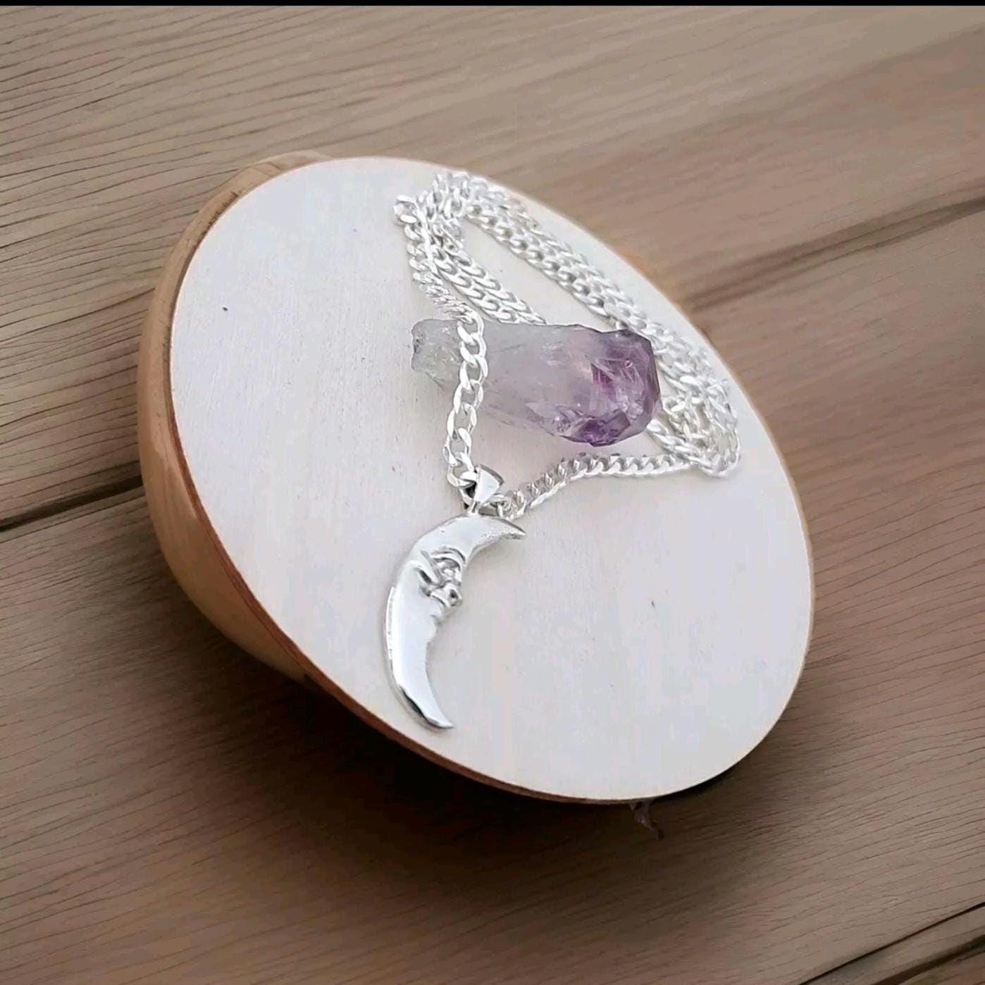 Crescent half Moon Face Pendant in 925 Sterling Silver - Unique Handcrafted