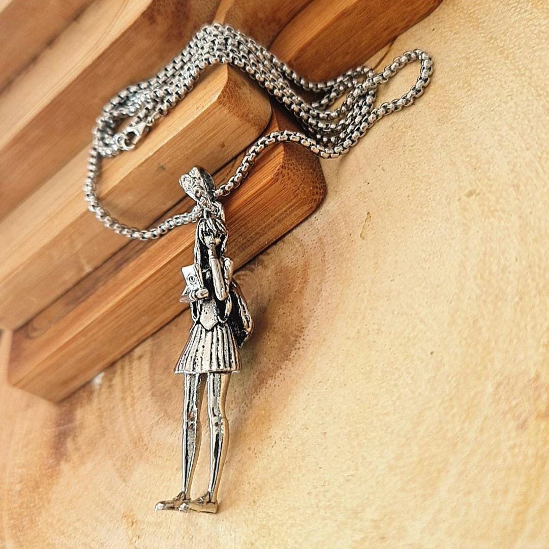 Oversized school girl Necklace ,Cosplay anime girl ,Cartoon style, statement 8 cm 5 in