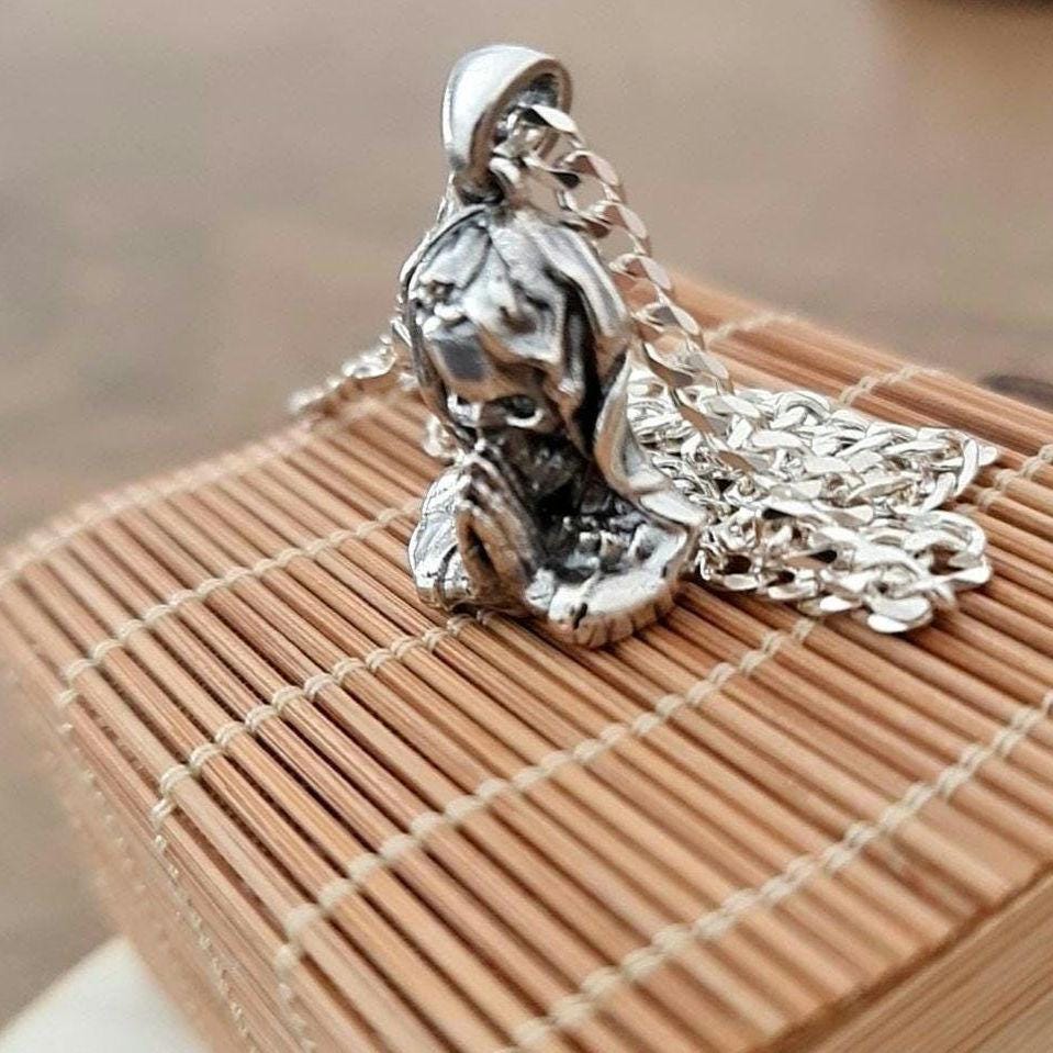 Handmade Gothic Santa Muerte 925 Silver Pendant