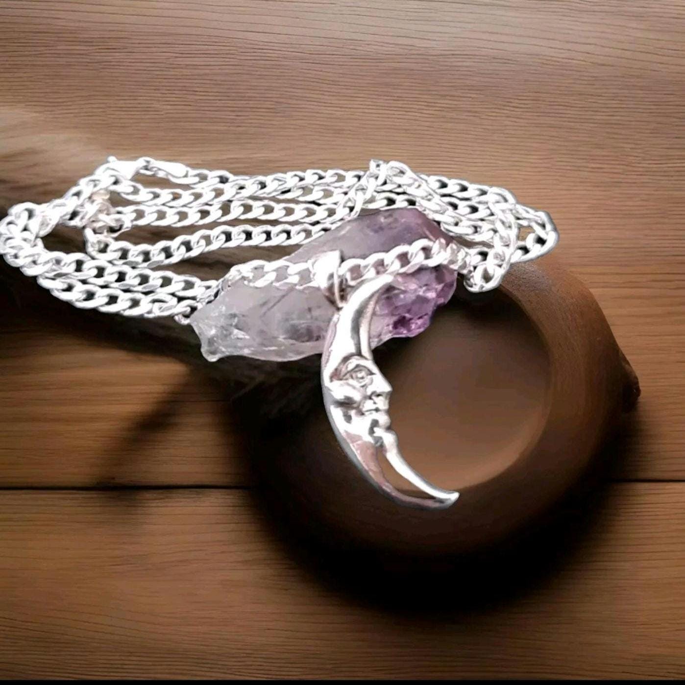 Crescent half Moon Face Pendant in 925 Sterling Silver - Unique Handcrafted