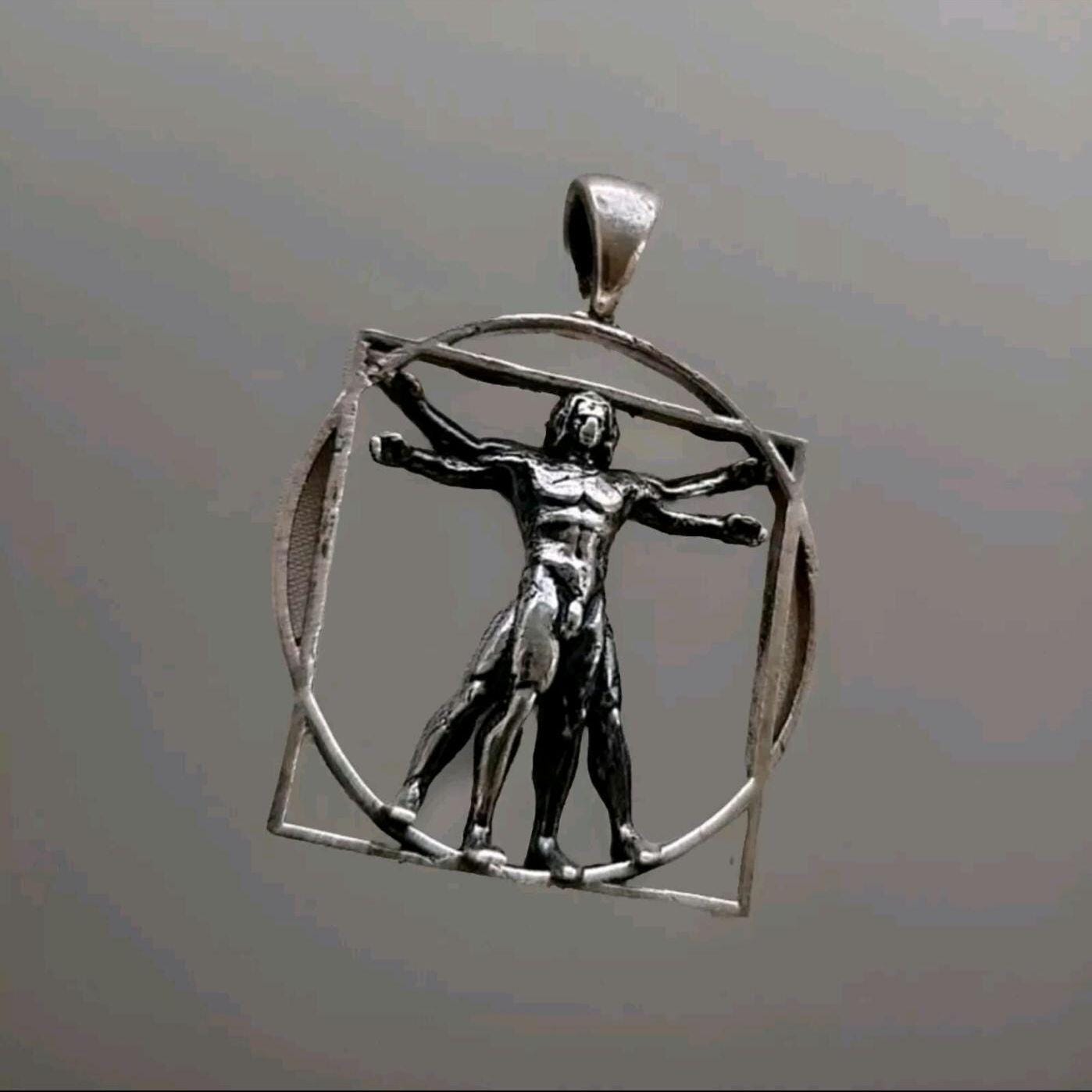 Vitruvian Man sterling Silver Pendant - Leonardo da Vinci's Renaissance Art - Artistic gift