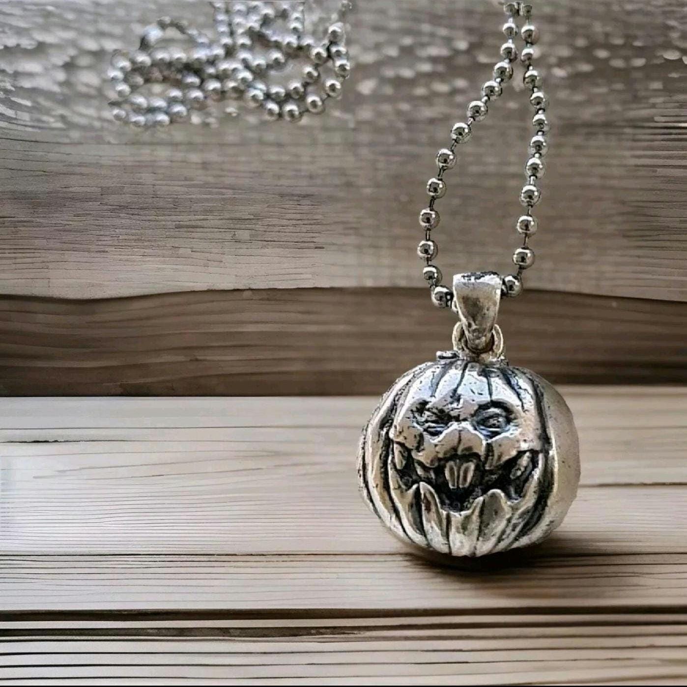 Jack-o'-Lantern Pumpkin Pendant -Spooky Halloween Jewelry- Handmade Sterling Silver-