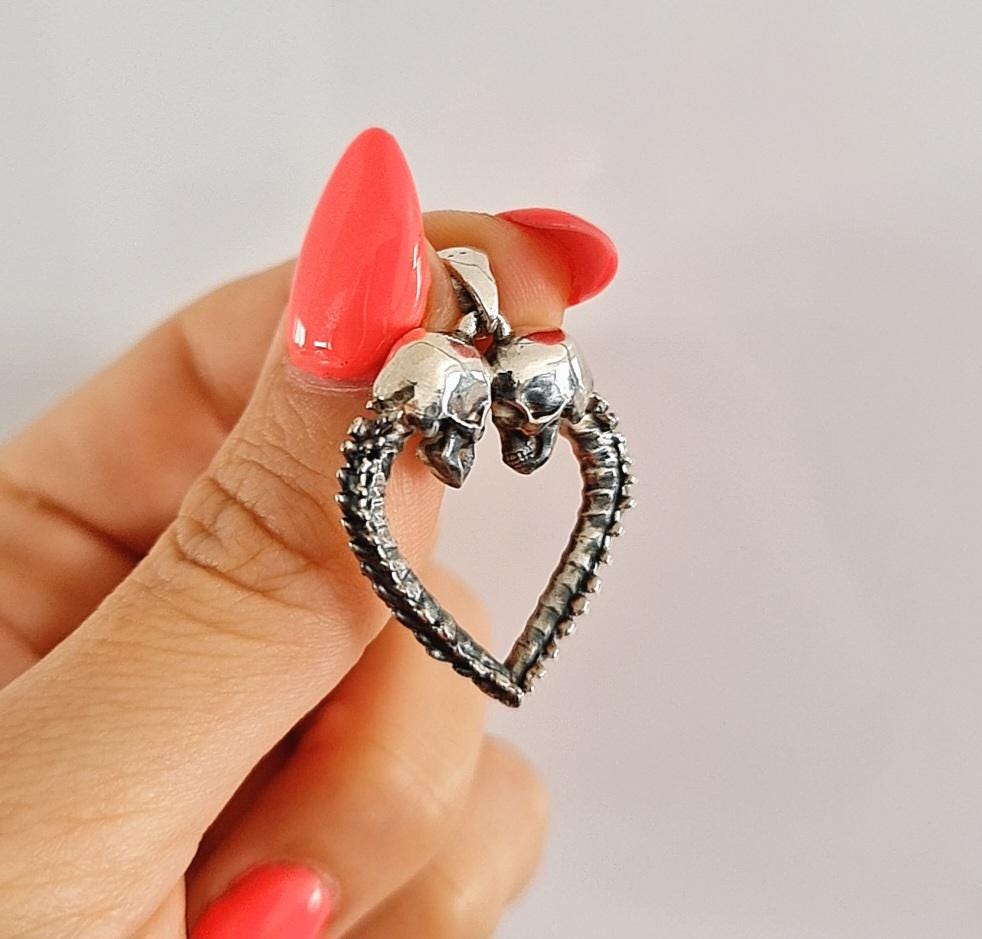 Skull Heart Pendant –Gothic Couple Necklace – – Dark Romance – Till Death Do Us Part