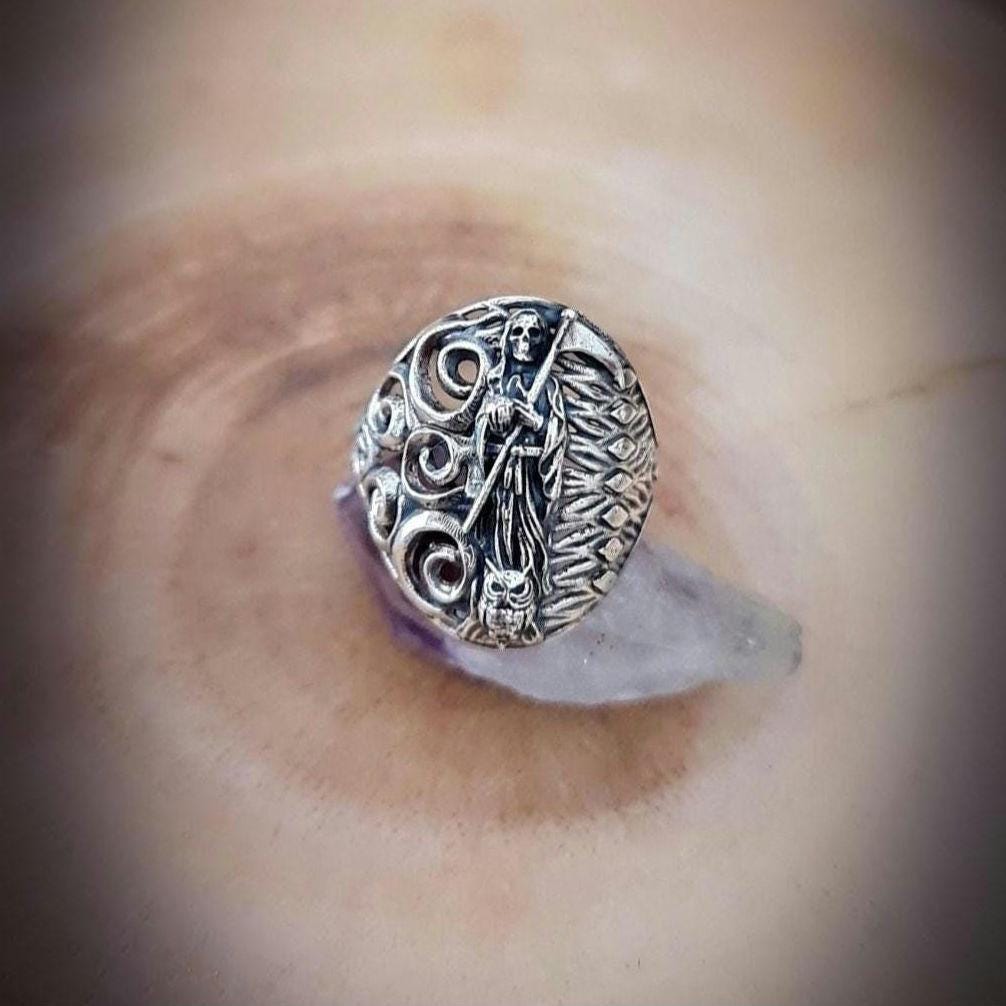 Santa Muerte Ring 925 Silver -Saint Death Ring with modern pattern solid Ring