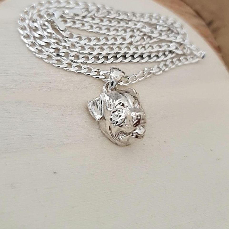 Rottweiler head Solid & Sturdy pendant- Sculpture- Realistic Dog Model - 925 Sterling Silver
