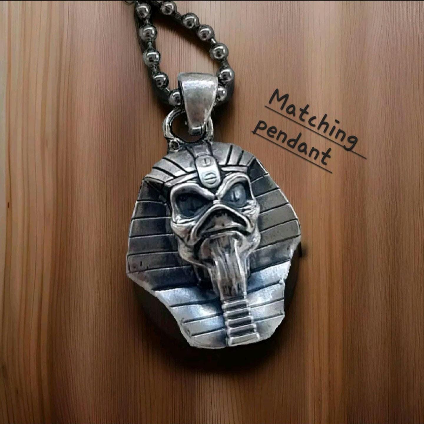 Handmade Sterling Silver Iron Maiden Powerslave Pharaoh King Skull Ring: Gothic Biker Jewelry