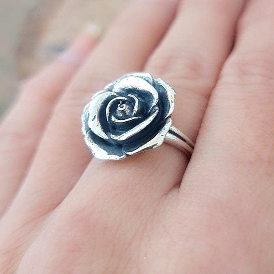 Handmade Sterling Silver Rose Ring: Floral Statement Jewelry