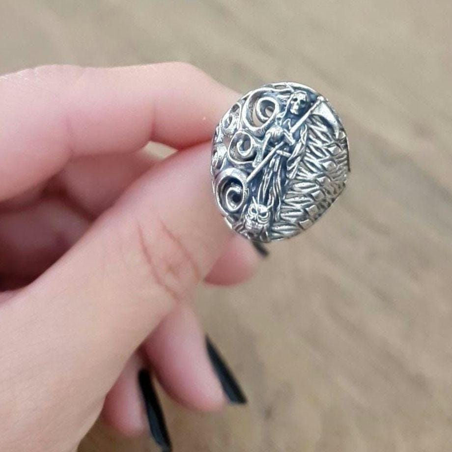 Santa Muerte Ring 925 Silver -Saint Death Ring with modern pattern solid Ring