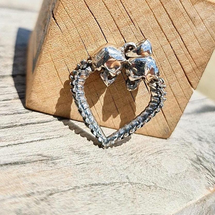 Skull Heart Pendant –Gothic Couple Necklace – – Dark Romance – Till Death Do Us Part