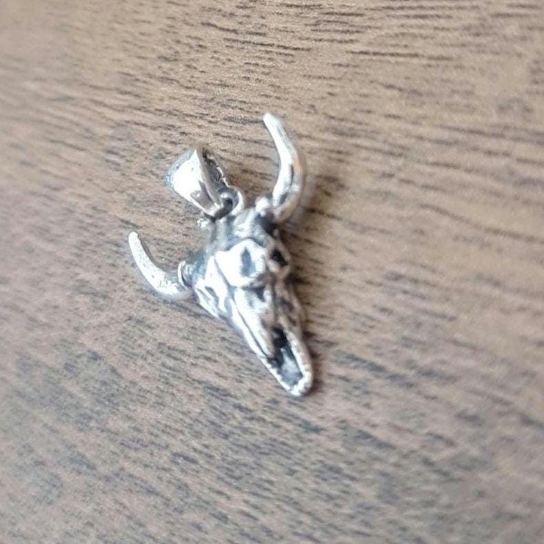 Handmade Buffalo Skull 925 Silver Necklace: Gothic Western Jewelry