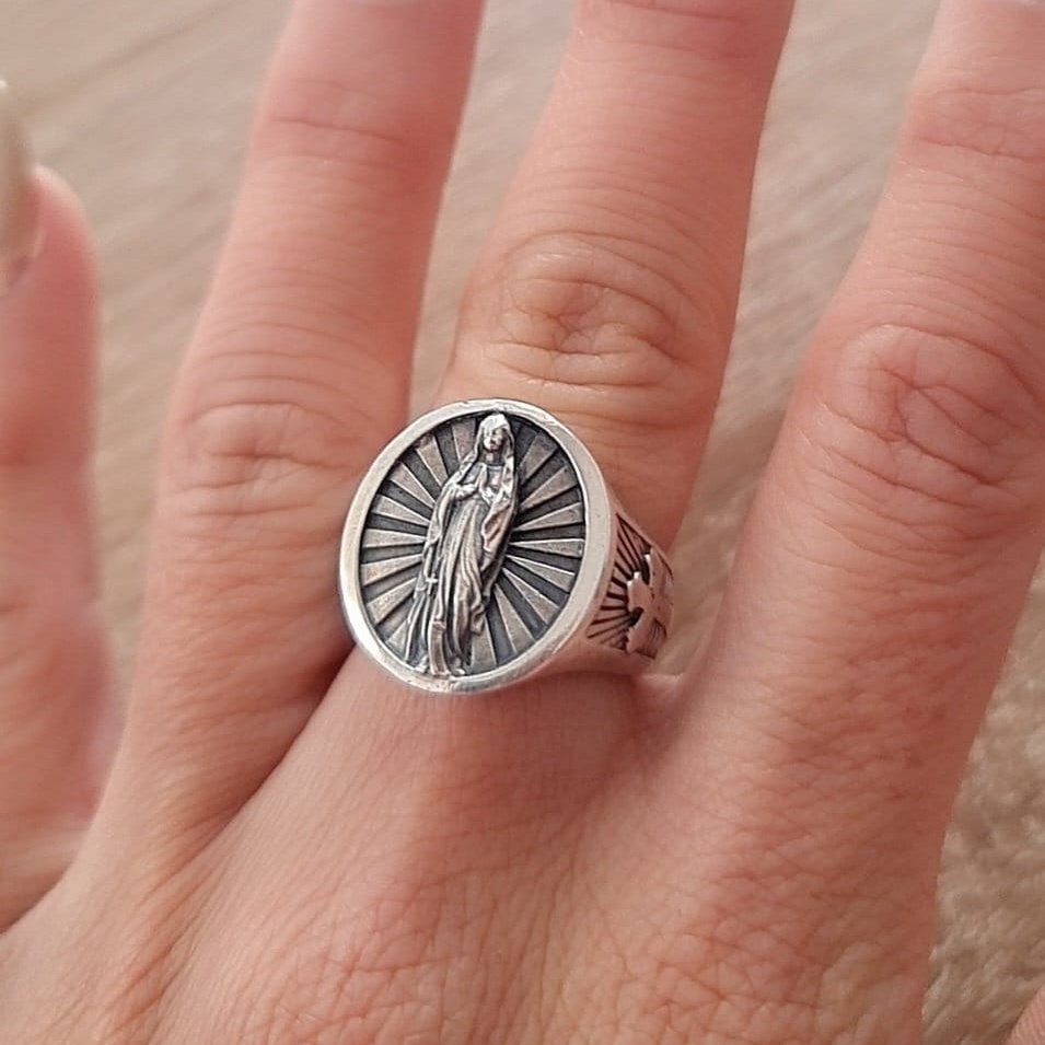 Virgin Mary's Embrace Ring - Holy Mother's Love - Sterling Silver 925 - Christian jewelry