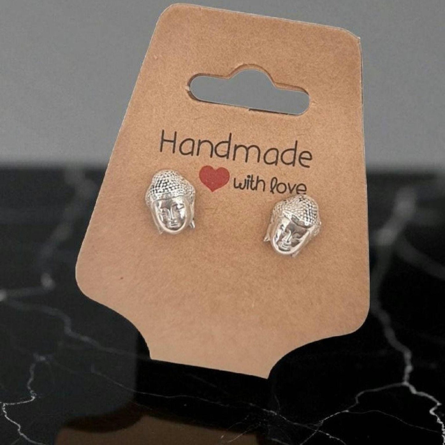 Buddha Head Stud Earrings - Handmade Zen Jewelry - Spiritual for Meditation & Yoga Enthusiasts Sterling Silver