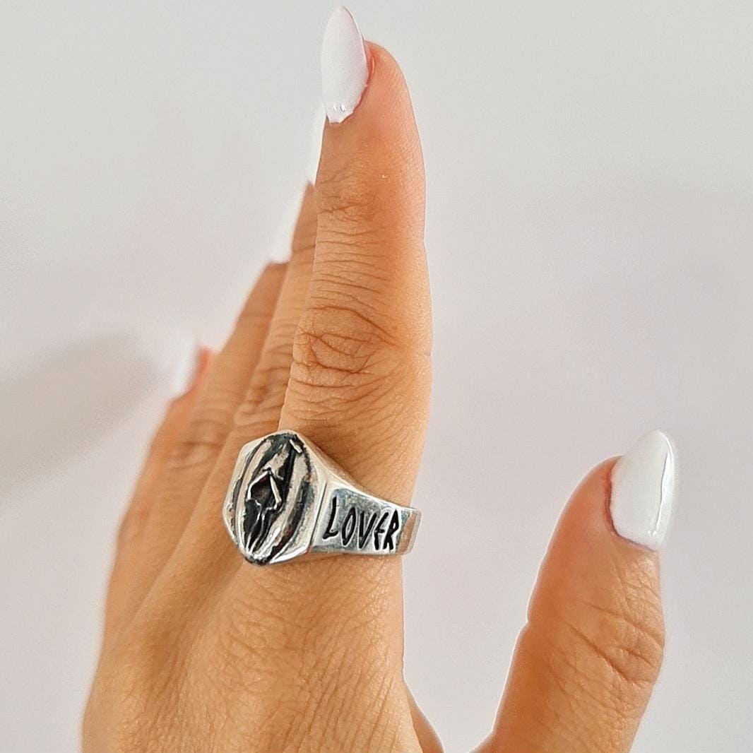 Handmade Gothic Sterling Silver "PU**Y LOVER" Ring