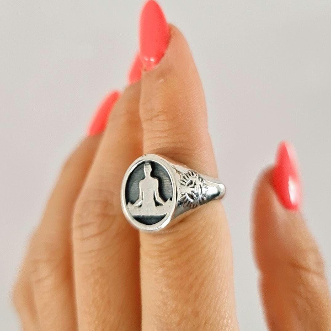 Meditation Namaste Ring - Sterling Silver, Handmade with 9 Grams - Yoga jewelry meditation vibe