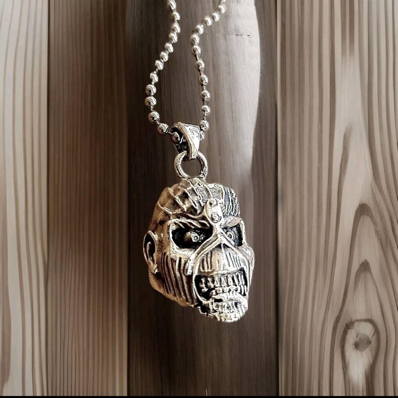 Handmade Sterling Silver Eddie Skull Pendant: Biker Rock Jewelry