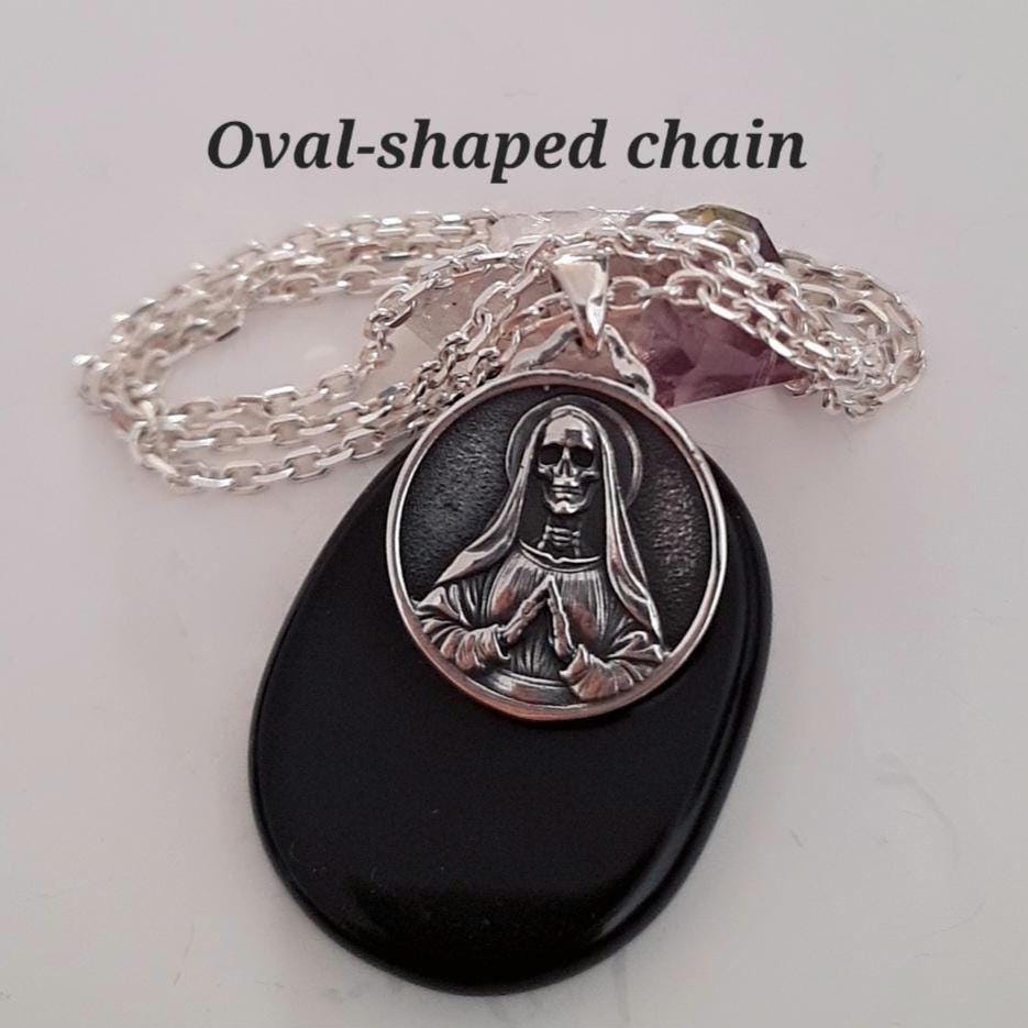 925 Silver Santa Muerte Pendant: Handmade Gothic Necklace