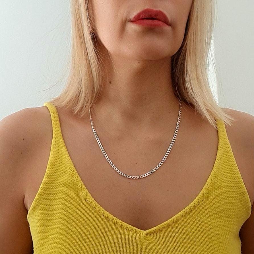 Sterling Silver Chain Necklace Curb Chain and Oval Link Chain 20 Inch