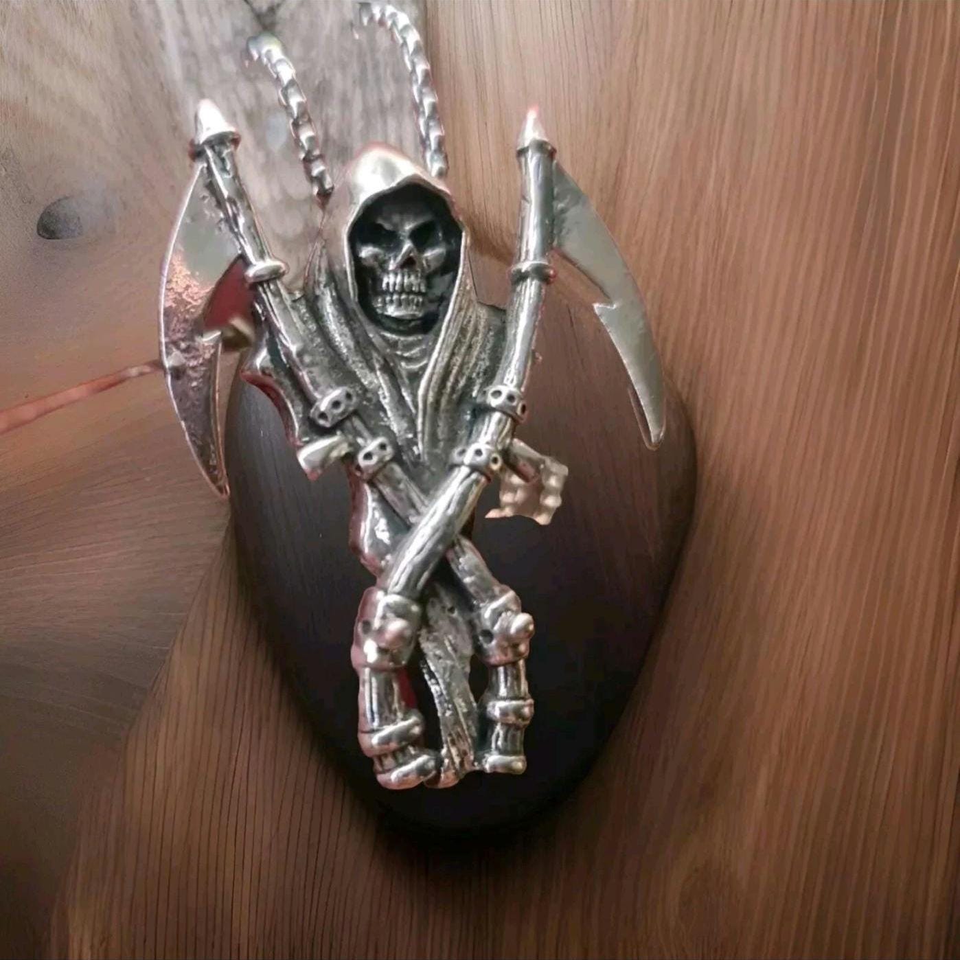 Gothic Grim Reaper Scythe skull necklace Santa Muerte necklace