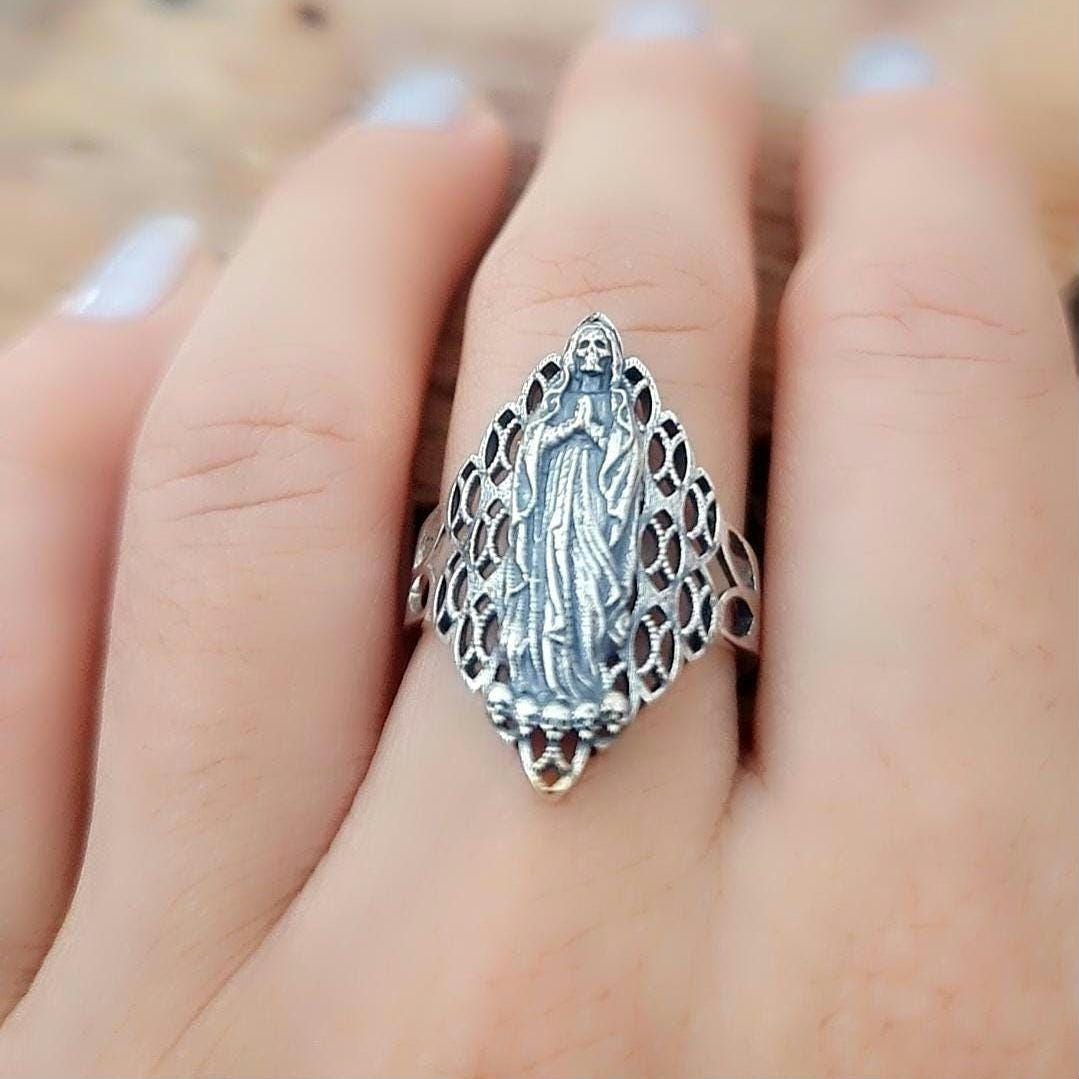 Santa Muerte Ring 925 Silver - Beautifully Crafted Santa Muerte Ring -Saint Death Ring unique pattern